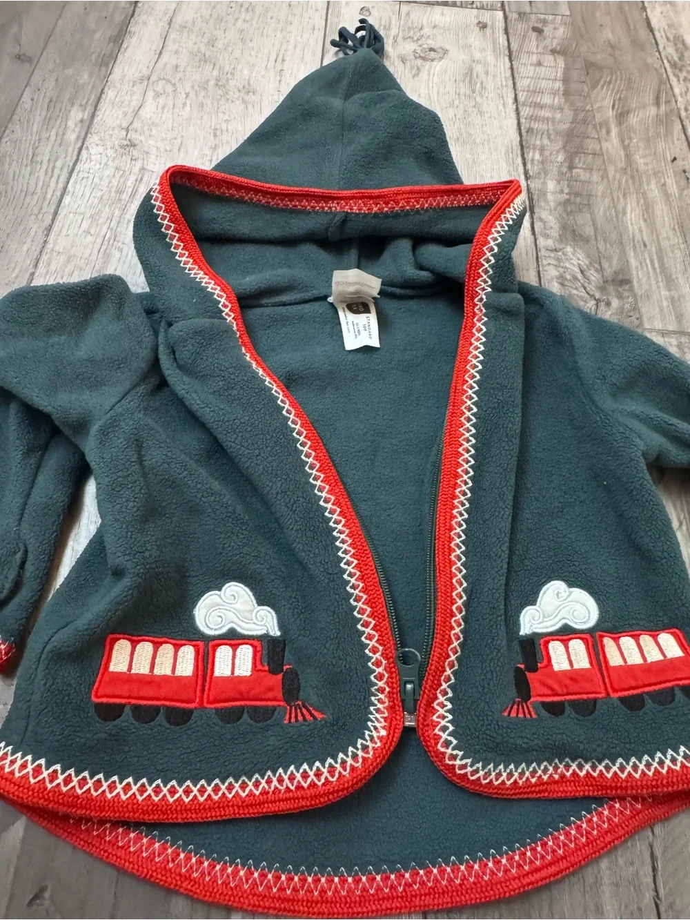 Hanna Andersson Baby Fleece Train Hooded Jacket Green 75 CM 12-18 Zip Up